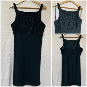 Vintage 90s Laundry by Shelli Segal Black Beaded Mini Dress Size 12 Petite